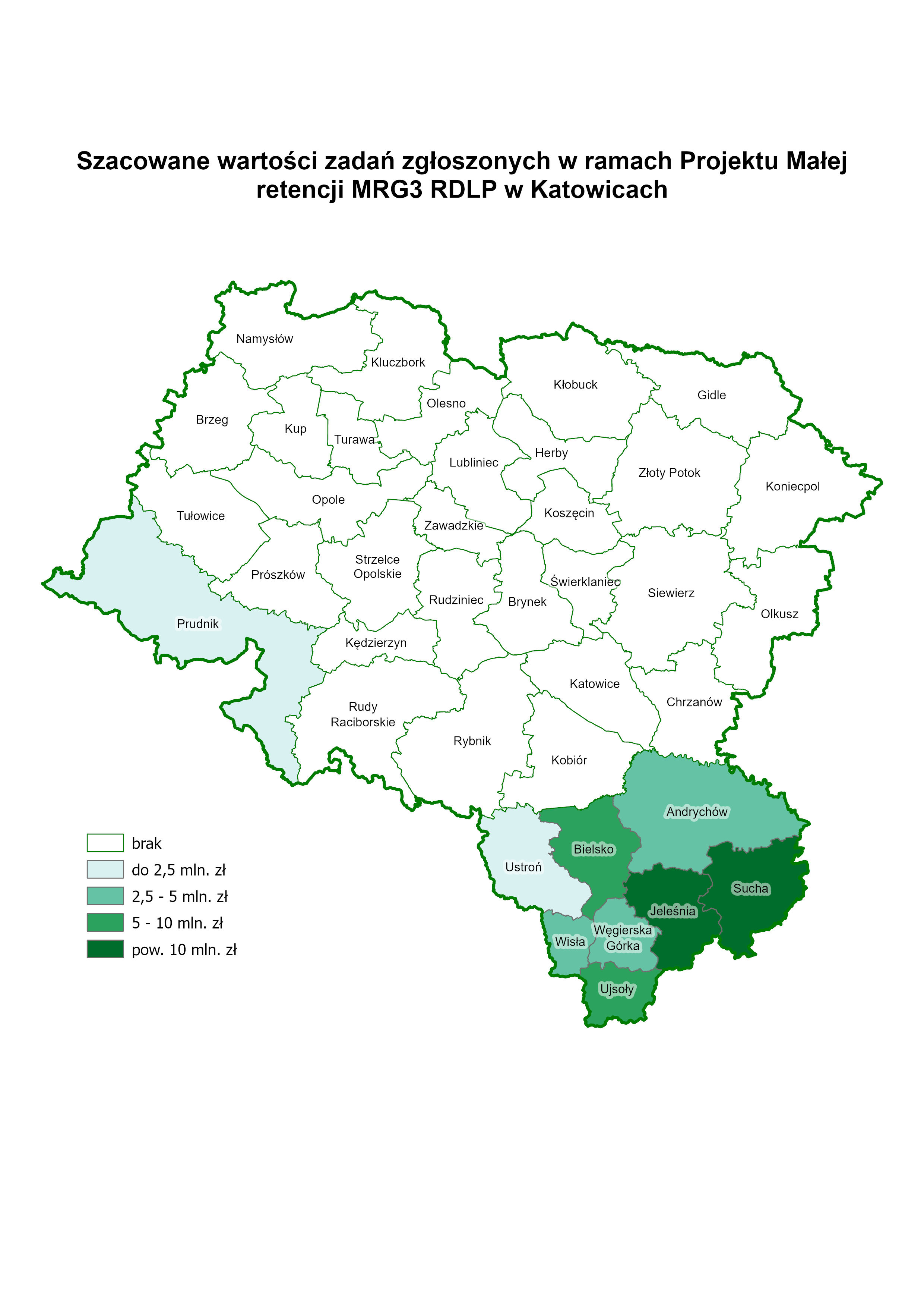 Ryc. 2 Szacowana wartość zadań zgłoszonych w ramach projektu MRG3 przez jednostki RDLP w Katowicach