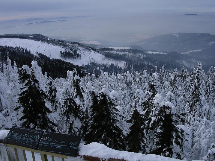 Widok z wieży widokowej na Baraniej Górze w kierunku Wisły